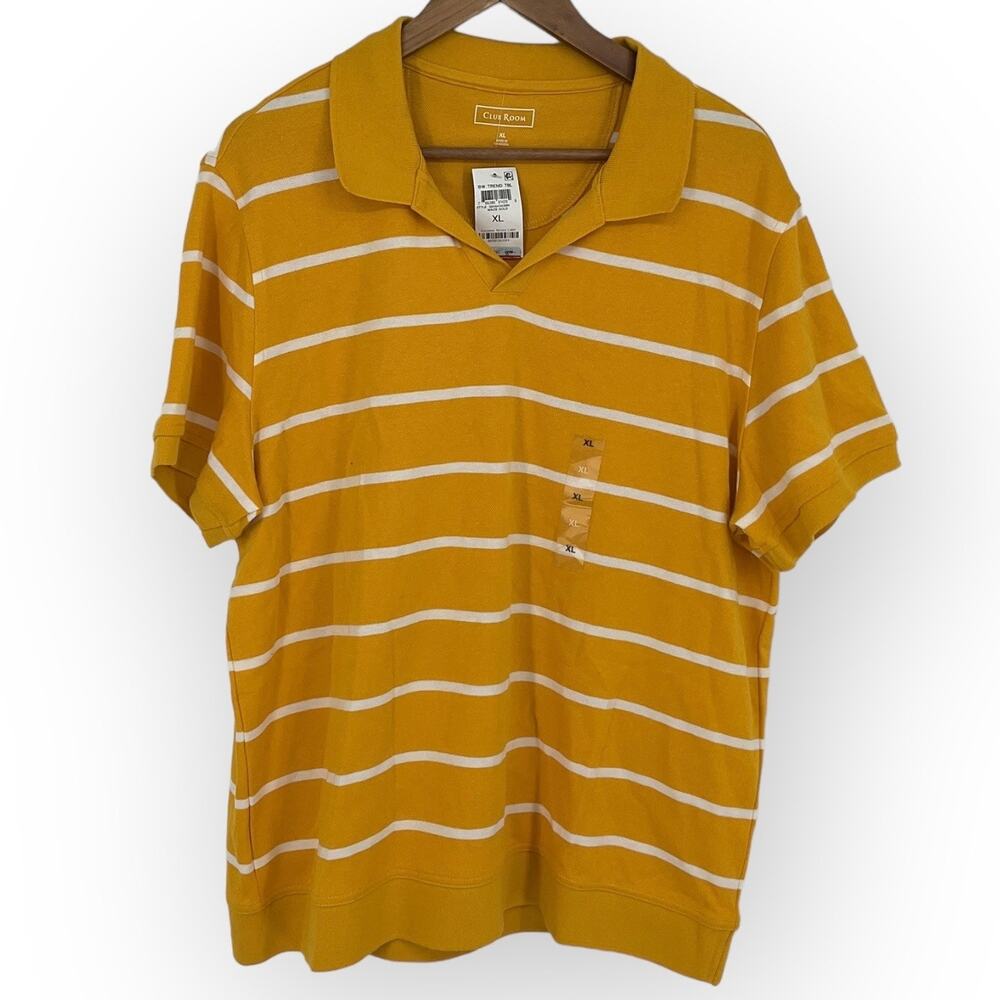 CLUB ROOM NWT Men's Stripes Short Sleeve Golf Polo Shirt Maize Gold Size XL